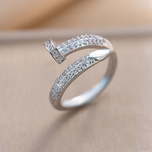 Nuovo Anello Aperto in Acciaio Inossidabile, Accessorio Moda da Donna per Feste, Zirconia <span class=keywords><strong>Brillante</strong></span> Placcato Oro 18K con Diamanti Incastonati - Product Image 2