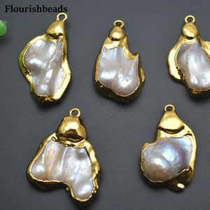 Colgante de concha de perla <span class=keywords><strong>madre</strong></span> blanca Natural chapado en oro clásico, losa de forma libre para collar, pendientes, fabricación de colgantes de moda - Product Image 1