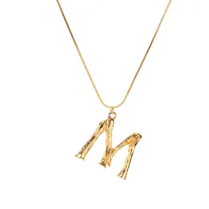 Trendy18k Gold Plated Initial Jewelry Letter Pendant Necklace Bamboo Alphabet Necklace For Women