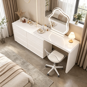 Ensemble de coiffeuse moderne avec miroir éclairé, armoire blanche et chaise, table de maquillage pour chambre à coucher - Product Image 6