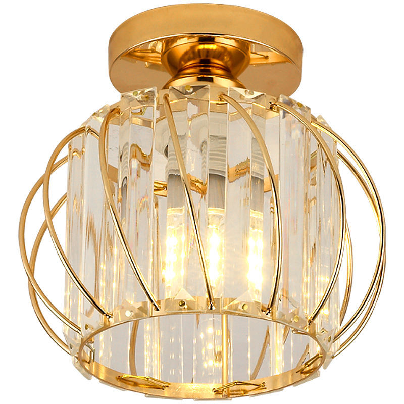 Crystal Semi Flush Mount Ceiling Light Fixture E26 Mini Antique Gold Chandelier Small Ceiling Lamp for Entryway Bedroom Bathroom