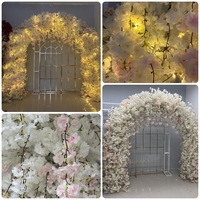 Nouveau romantique 5d LED blanc rose fleur de cerisier artificielle arc soie Floral mur amour coeur arc mariage