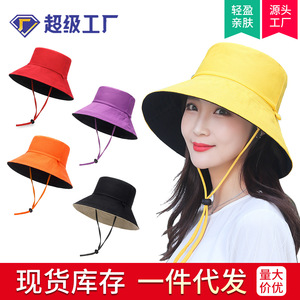 Korean Style Double Sided Sun Protection Wide Brim Bucket Hat Spring Summer Unisex Canvas Fisherman Hat Solid Color - Product Image 3