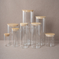 Pot de conservation alimentaire personnalisé en verre borosilicate transparent à large ouverture, vide, 500 ml, 750 ml, 1000 ml, avec couvercle en bambou