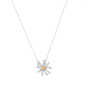 Stainless Steel Daisy Pendant Necklace With Gold Plated Center Fine Jewelry For Women - Product Image 2