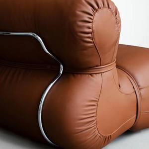 Sillón de Cuero Naranja, Sillón Individual Acolchado, Sala de Estar, Asiento de Diseño Moderno y Minimalista - Product Image 5