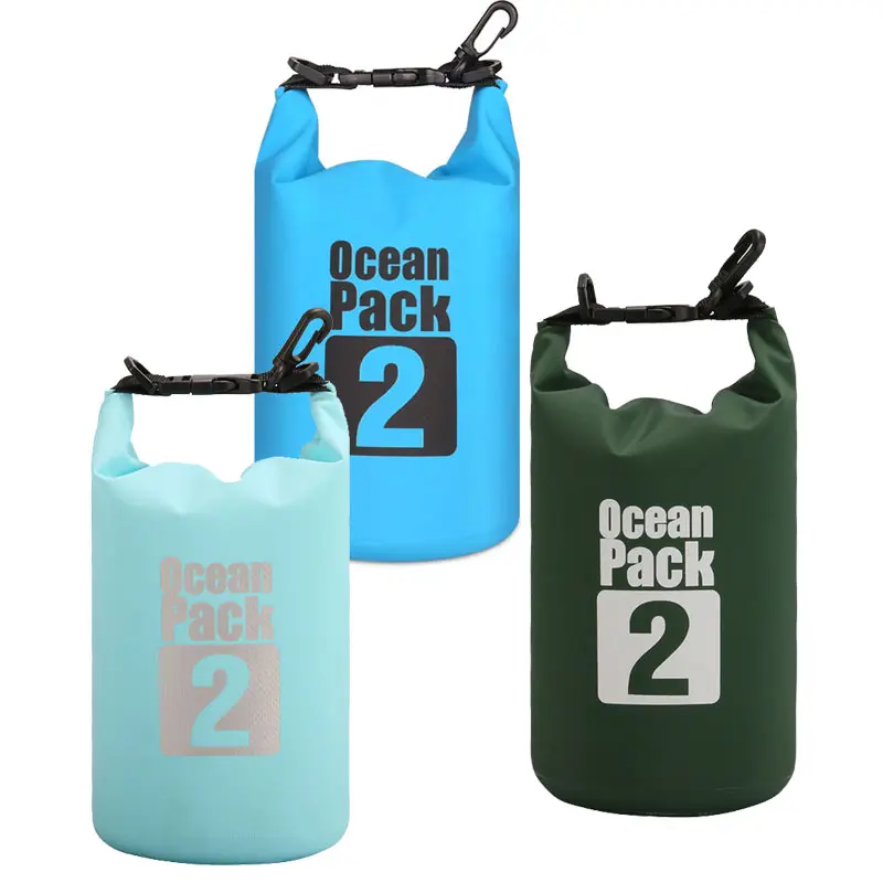 2L ม้วนด้านบนชายหาดตั้งแคมป์พายเรือลอยเดินป่าเรือคายัคกระสอบเปียกโลโก้ที่กําหนดเองกลางแจ้ง PVC Ocean Pack กันน้ําแห้งกระเป๋า