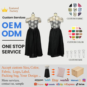 Abito Midi 21765 estivo nero di alta qualità in pizzo floreale Patchwork francese collo naturale girovita intrecciata abbigliamento Casual - Product Image 5