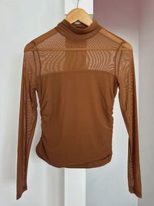 Top de Mujer para Verano, Ajustado, Transpirable, Cuello Medio Alto, con Malla, Costuras Decorativas, Manga Larga, Color Sólido, Sexy, Transparente, Estilo Regular - Product Image 6