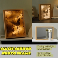 Nouveau design créatif, cadre photo miroir magique vintage, LED, écologique, durable, en bois naturel, à poser sur table, charge USB, décoration d'intérieur