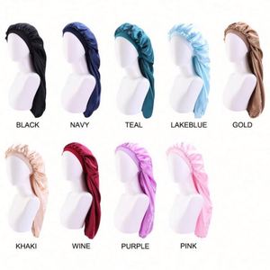 Bonnet en satin double couche grande taille avec logo personnalisé, couleur unie, pour cheveux longs, usage plage, pour femmes - Product Image 6