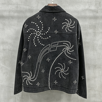 Fabricant de vestes en jean délavées à l'acide sur mesure, streetwear, vintage, avec fermeture éclair en strass, pour hommes