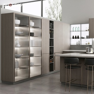 Armoires de <span class=keywords><strong>cuisine</strong></span> modernes modulaires personnalisées en bois stratifié avec robinet et comptoir en marbre à charnières pour appartement - Product Image 5