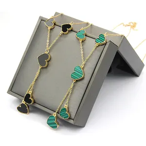 Wholesale gold plated double sided red heart necklace jewelry luxury acrylic four leaf clover necklace for women
