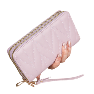 Wholesale Luxury Bifold Women Pocket Small Compact Mini <b>Purse</b> Zipper PVC <b>Long</b> for Cash ID Card Case Gift Card Bag Included - Product Image 1