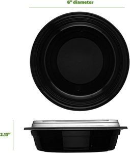 Boîte de préparation de repas de 48 oz, ronde, noire, micro-ondable, avec couvercle transparent, boîte de rangement alimentaire - Product Image 5