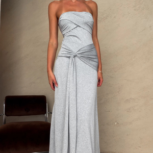 Vestido Maxi de Punto sin Tirantes, Color Sólido, Estilo Tubo Ajustado, Transpirable, de Algodón y Spandex, para Uso Diario en Verano, OEM, ODM, Personalizado - Product Image 2