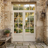 Porte d'entrée extérieure en bois massif DEMEA Premium, style personnalisé, insonorisée, avec grilles en verre, double porte vintage à la française