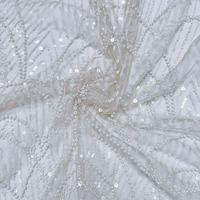 Tissu brodé de sequins argentés, motif éventail perlé, dentelle en maille pour robe de soirée, robe de mariée, fête de mariage, couture, vente en gros