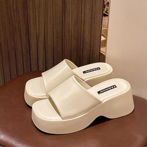 Sandali Estivi Bianchi con <span class=keywords><strong>Zeppa</strong></span> Quadrata per <span class=keywords><strong>Donna</strong></span>, Ciabatte con Tacco Alto - Product Image 3