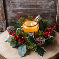 Rangkaian Bunga Natal Plastik JQ Modern Door Mount dengan Simulasi Jarum Pinus, Buah Pinus, Buah Merah, dan Tempat Lilin