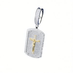 Collier pendentif crucifix de luxe chrétien entièrement serti de diamants micro-pavés, plaqué or 14K, ton argenté, style hip-hop bling pour homme - Product Image 1
