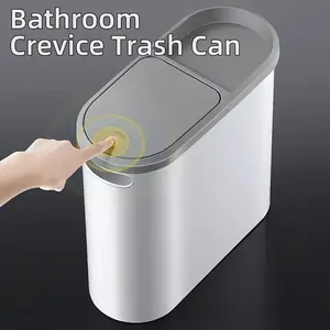 Large Capacity Press-Top Trash Can with Open Top <b>Slim</b> Plastic Standing <b>Bin</b> for <b>Kitchen</b> Bathroom Living Room Space-Saving Design - Product Image 2