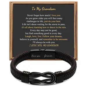 Fashion Stainless Steel Leather Bracelet love my son gift card Magnetic Black Twist Stainless Steel Men's Bracelet for gift