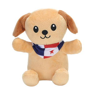دمية كلب قطيفة من قطن البولي بروبيلين، لعبة كلب قطيفة بوضعية جلوس، دمية كلب صغيرة قطيفة مع وشاح، متوفرة بخدمة التصنيع حسب الطلب (<span class=keywords><strong>OEM</strong></span>/ODM) - Product Image 1