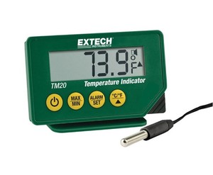Indicateur de température étanche Extech TM20 IP65 avec sonde en acier inoxydable de 20 mm, câble de 2,9 m, alarme Min/Max pour laboratoires - Product Image 3