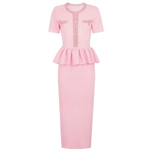 Eleganti Abiti in Maglia con Perle di Lusso per Donne, Nuova Moda Autunnale con Volant e Patchwork, Lunghi Abiti da Festa - Product Image 1