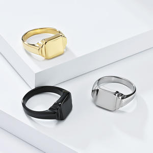 Minimalist Geometric Square Titanium Steel <b>Ring</b> Unisex Gold Black Silver Jewelry Gift - Product Image 1