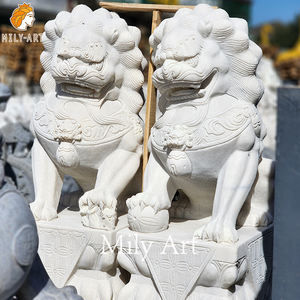 屋外手彫り等身大大理石中国フー犬彫刻像 - Product Image 5