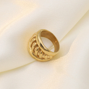 French Retro Geometric Twist <b>Titanium</b> Steel <b>Ring</b> Gold Unisex Jewelry Gift - Product Image 3