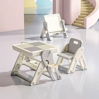 Nouveau 6 en 1 enfants bébé apprentissage jouer au dessin table d'étude en plastique pliant bloc de construction table et chaise ensemble pour enfants