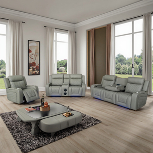 Sofá Seccional Moderno de Cuero Marrón con Reclinable Eléctrico Extensible con Bluetooth y Luces LED para Sala de Estar Inteligente - Product Image 1