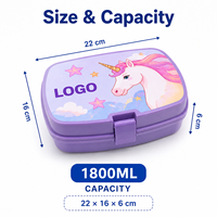 Boîte à lunch en plastique personnalisée de qualité alimentaire, boîte bento, conteneur alimentaire scolaire, boîtes à lunch pour enfants 1800ML