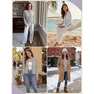 Womens <b>Cardigan</b> Sweaters Long Sleeve Casual Button Down V Neck Open Front Hollow Lightweight Knit Clothes 2026 - Product Image 5