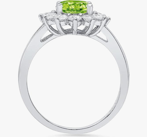 Solitario taglio ovale accento Halo genuino impeccabile naturale verde peridoto gemma fidanzamento promessa anniversario anello da sposa - Product Image 2