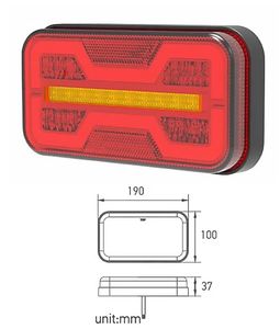 Feu arrière combiné rectangulaire Emark ECE 190 mm 7,5 pouces, feu stop, feu de recul, clignotant pour remorque, camion, camping-car, autobus scolaire - Product Image 2