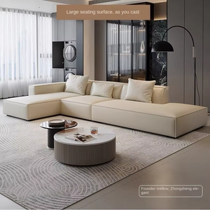 Ensemble de canapé modulaire en cuir véritable avec pieds en acier inoxydable rembourrés de mousse, design moderne pour salon, petit <span class=keywords><strong>appartement</strong></span> - Product Image 1
