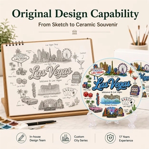 Assiette en céramique souvenir de <span class=keywords><strong>Las</strong></span> <span class=keywords><strong>Vegas</strong></span>, États-Unis, motif dessin animé des monuments de la ville, pour décoration, personnalisable OEM ODM, vente en gros - Product Image 4