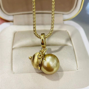 S925 <b>Silver</b> Pendant DIY Accessory with Gourd Style 10-13mm Beads and Gold Plated Empty <b>Bracket</b> Necklace Pendant 31099 - Product Image 1