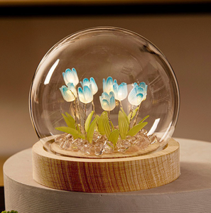 2025 handmade hiện đại Tulip hoa thủy tinh bóng đèn nhà trang trí phòng ngủ ánh sáng ban đêm LED pha lê ấm Pin Acrylic tự làm Mini - Product Image 5
