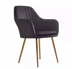 Modern Living Golden Frame Legs Velvet Dining Armchair Chaise with Fabric Upholstery Blue