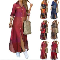 शरद ऋतु और सर्दियों एकल-छाती मुद्रित पोशाक फैशन लंबी आस्तीन महिलाओं कार्डिगन महिलाओं आकस्मिक मैक्सी शर्ट पोशाक