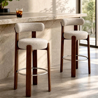 Tabouret de bar moderne minimaliste en bois massif avec dossier, style nordique de luxe léger, chaise de pub