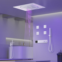 Ensemble de douche caché multifonctionnel à LED Robinets thermostatiques Finition chromée Corps en laiton Céramique Murale intégrée Douche de pluie au plafond