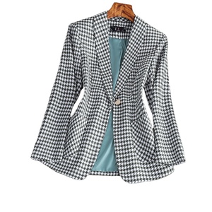 Cappotto da donna S-4XL autunno e inverno a maniche lunghe professionale piccolo completo Plaid formale Blazer con bottoni - Product Image 1