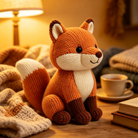 Peluche renard assis tricotée, jouet animal sauvage réaliste fait main au crochet, figurine artisanale mignonne, vente en gros, jouet en peluche personnalisé